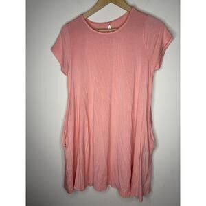 Mittoshop Womens Size M Tunic Dress Short Sleeve Pink Pockets Above Knee Stretch